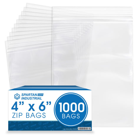 4" X 6" (1000 Count) 2 Mil Clear Reclosable Zip Plastic Poly Bags | with Resealable Lock Seal Zipper - Spartan Industrial