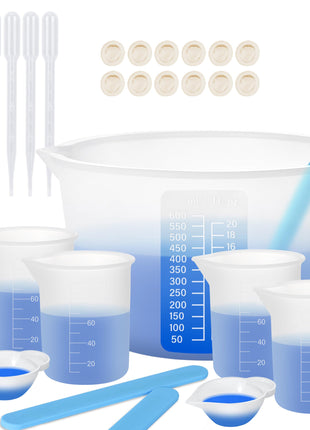 KISREL Silicone Measuring Cups for Resin, Resin Supplies with 600&100ml Cups, Resin Mixing Cups, Silicone Stir Sticks, Epoxy Mixing Cup