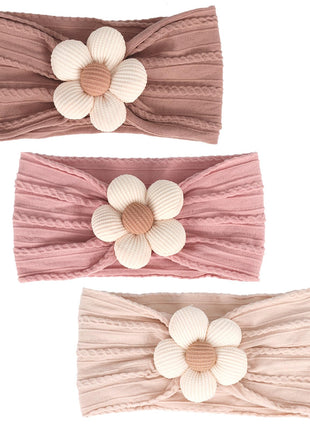 MIUXUESO 3 Pcs Baby Flower Headbands Baby Girls Nylon Headband Soft Hairbands Hair Accessories for Newborn Infant Toddler Kids (Beige Pink Khaki)