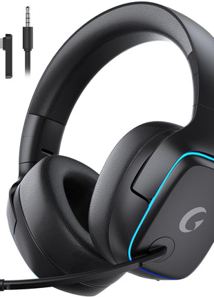 Gvyugke 2.4GHz Wireless Gaming Headsets for PS5, PS4, PC, Switch - Bluetooth 5.3 Gaming Headphones with Noise Canceling Mic, 7.1 Surround Sound, 70H Battery, Blue Lighting - Matte Black