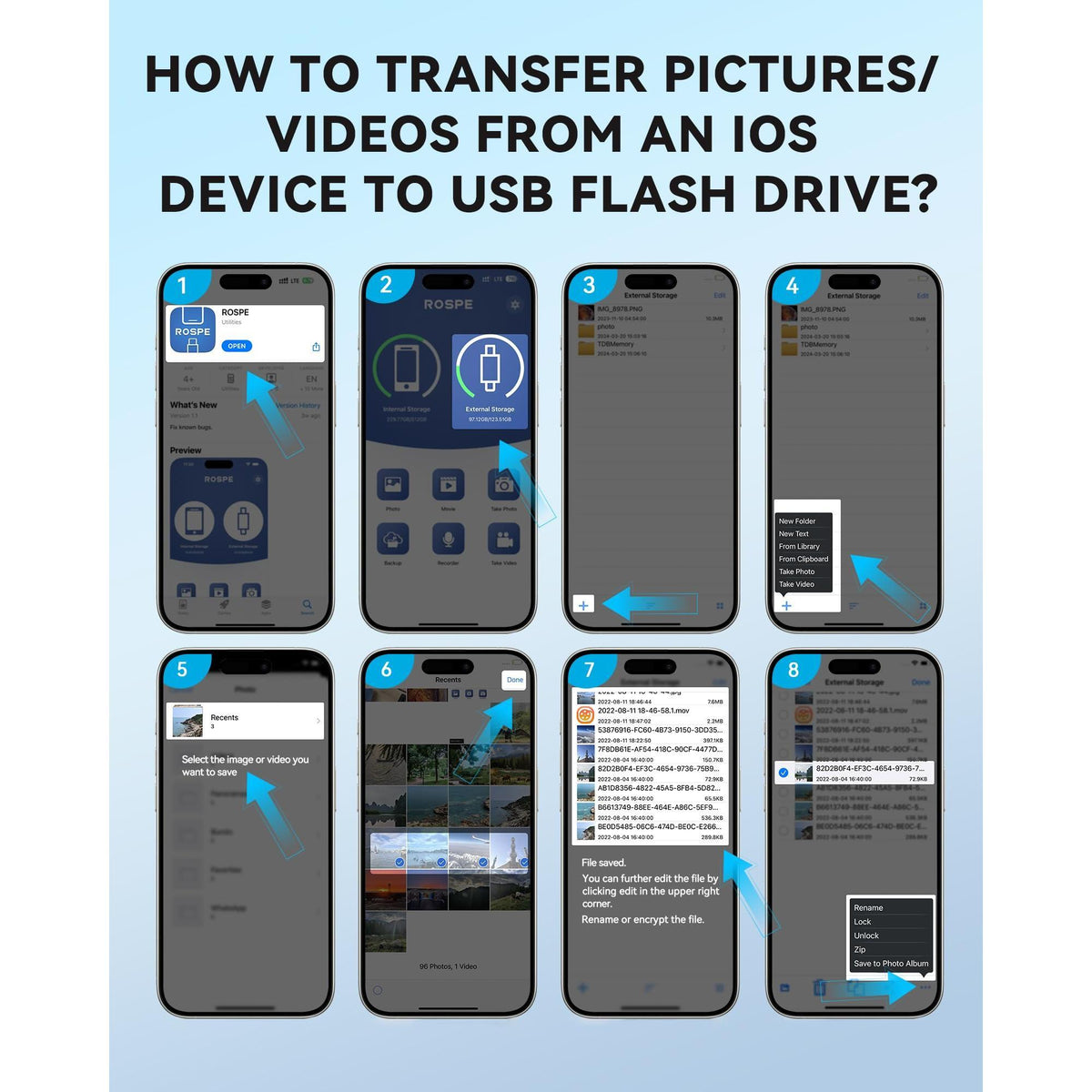 Apple MFi Certified 128GB Flash Drive for iPhone Thumb Drive Photo Stick, USB Memory Stick iPhone Flash Drive for Photos Videos, High Speed Jump Drive Compatible for iPhone/iPad/Android/PC (Blue)