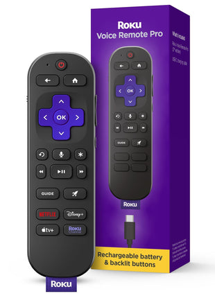 Roku Voice Remote Pro (2nd Ed.) | Rechargeable TV Remote Control with Hands-free Voice Controls, Backlit Buttons, & Lost Remote Finder - Replacement Remote Compatible with All Roku TV, Players & Audio