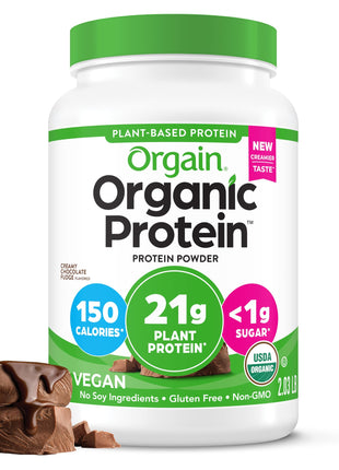 Orgain Organic Vegan Protein Powder, Creamy Chocolate Fudge   21g Plant Protein, 6g Prebiotic Fiber, Low Net Carb, No Lactose Ingredients, No Added Sugar, Non GMO, For Shakes & Smoothies, 2.03 lb
