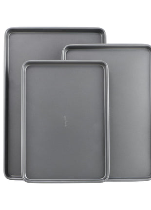 GoodCook Everyday Nonstick Baking Sheet Set, 3 Pack Includes Small (13×9) Medium (15×1) and Large (17×11) Pans Carbon Steel Construction Cookie Sheets Bakeware Set, Gray