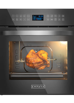 Empava 24 Inch Electric Single Wall Oven 10 Cooking Functions Deluxe 360? ROTISSERIE with Sensitive Touch Control in Silver Mirror Glass