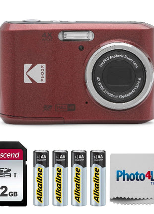 KODAK PIXPRO FZ45 16MP Digital Camera with 4X Optical Zoom 27mm Wide Angle and 2.7" LCD Screen Bundle with 32GB SD Memory Card, AA Batteries (4 Pack), Lens Cleaning Cloth (Red)