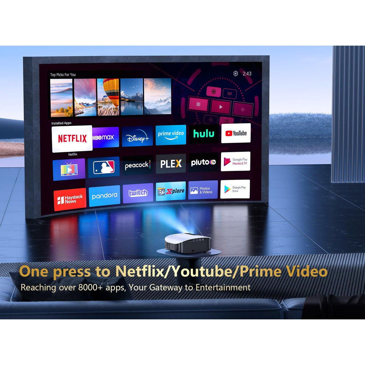 GooDee Smart 4K Projector with 5G WIFI and Bluetooth, Netflix/Amazn Prime Video Certified, Dolby Audio, Outdoor Projector, 400" Zoom Home Theater Projector Compatible with TV Stick,iOS,Android