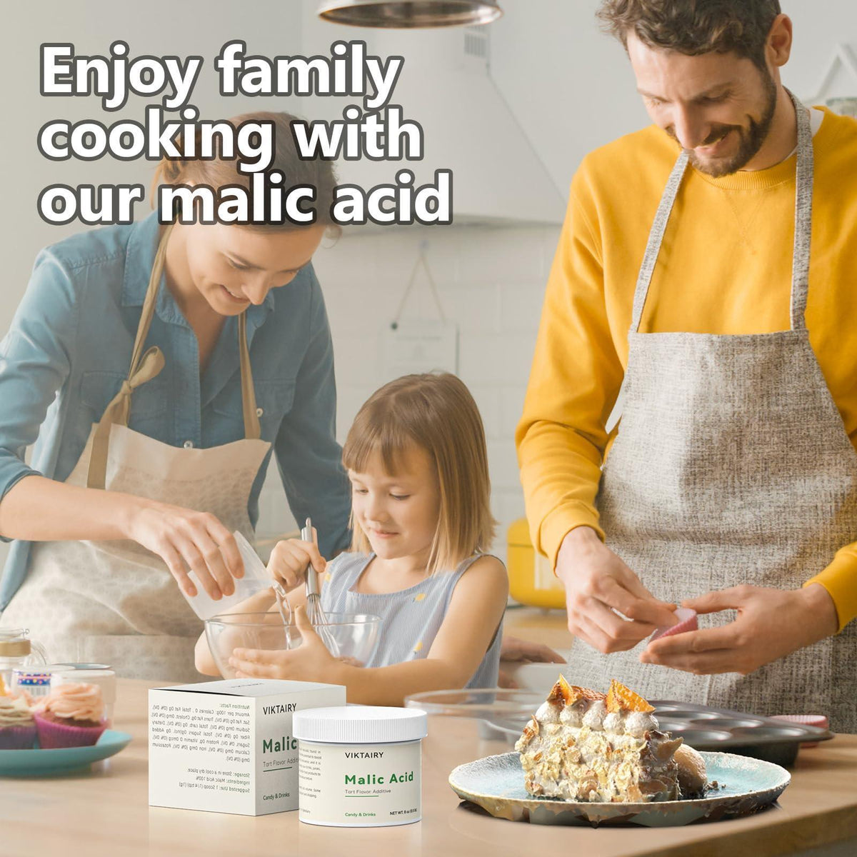 Viktairy 8 oz Malic Acid, Food Grade Malic Acid Powder Tart Flavor for Making Sour Candy, Sour Gummy Bears, Drinks, Juice, Baking, Wine