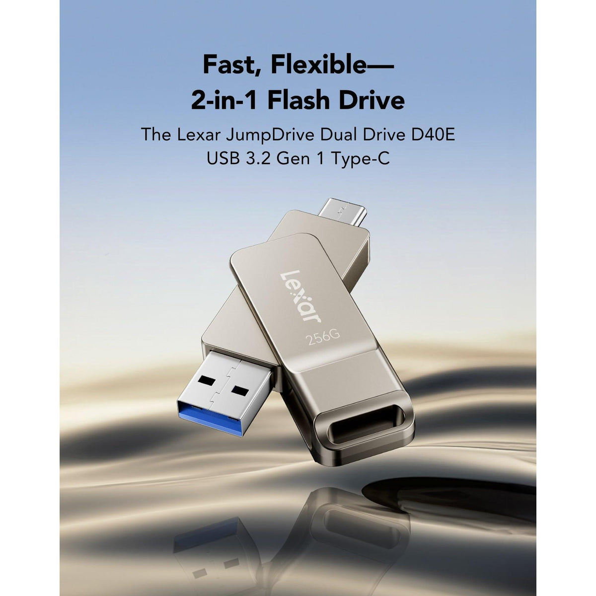 Lexar D40E 256GB Dual USB 3.2 Gen 1 Type-C Jump Drive, USB-C Flash Metal Housing Swivel Design Thumb Drive