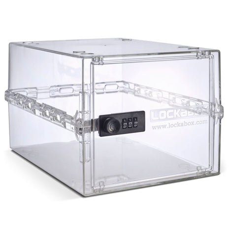 Lockabox OneTM | Premium Lock Box | Medium Combination Lock Box For Food, Medicine & Home Safety | External Size 12 x 8 x 6.6 inches (Crystal)