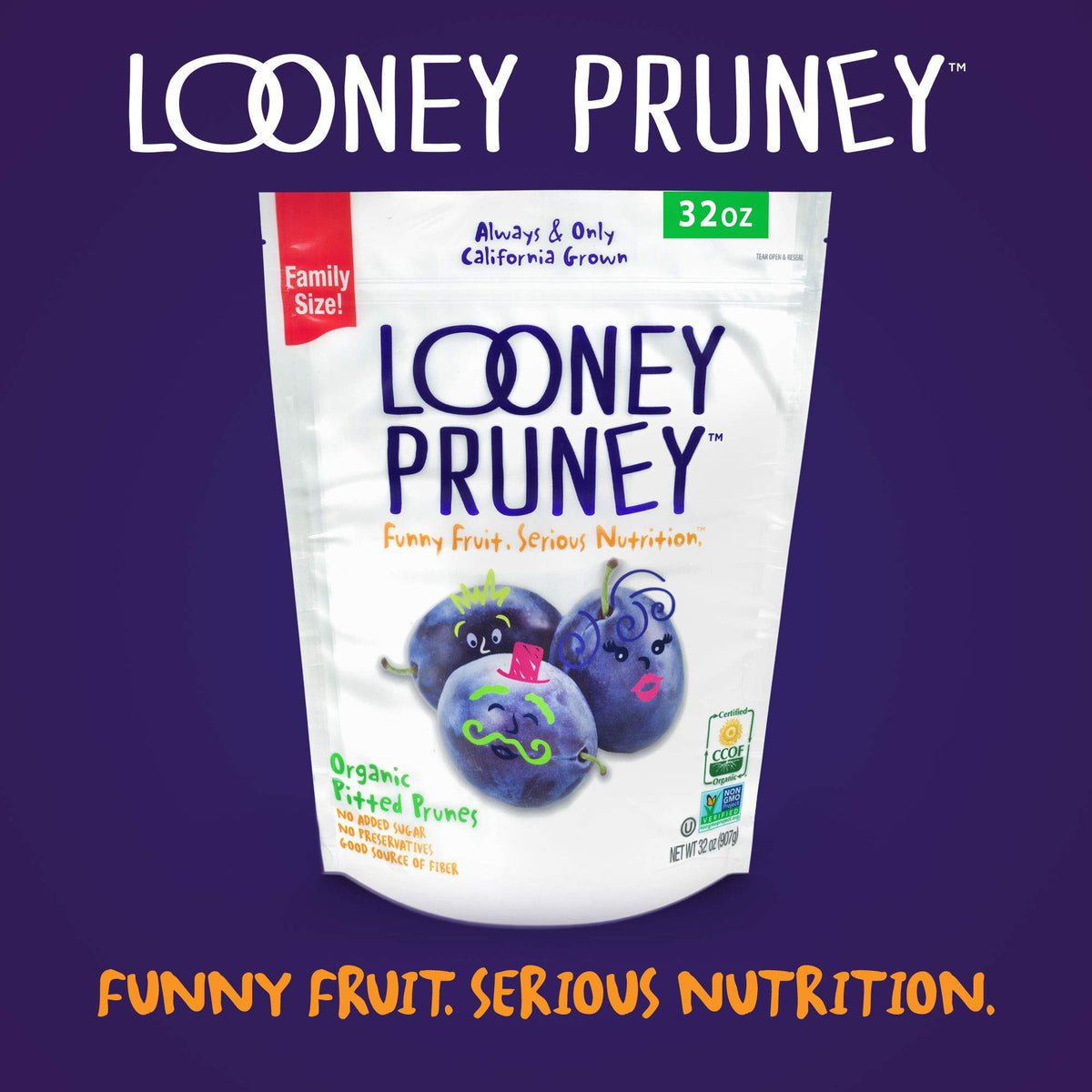 Looney Pruney Organic Pitted Dried Prunes for the Entire Family | Always California-Grown | Kosher | No Added Sugar & No Preservatives (32 oz)