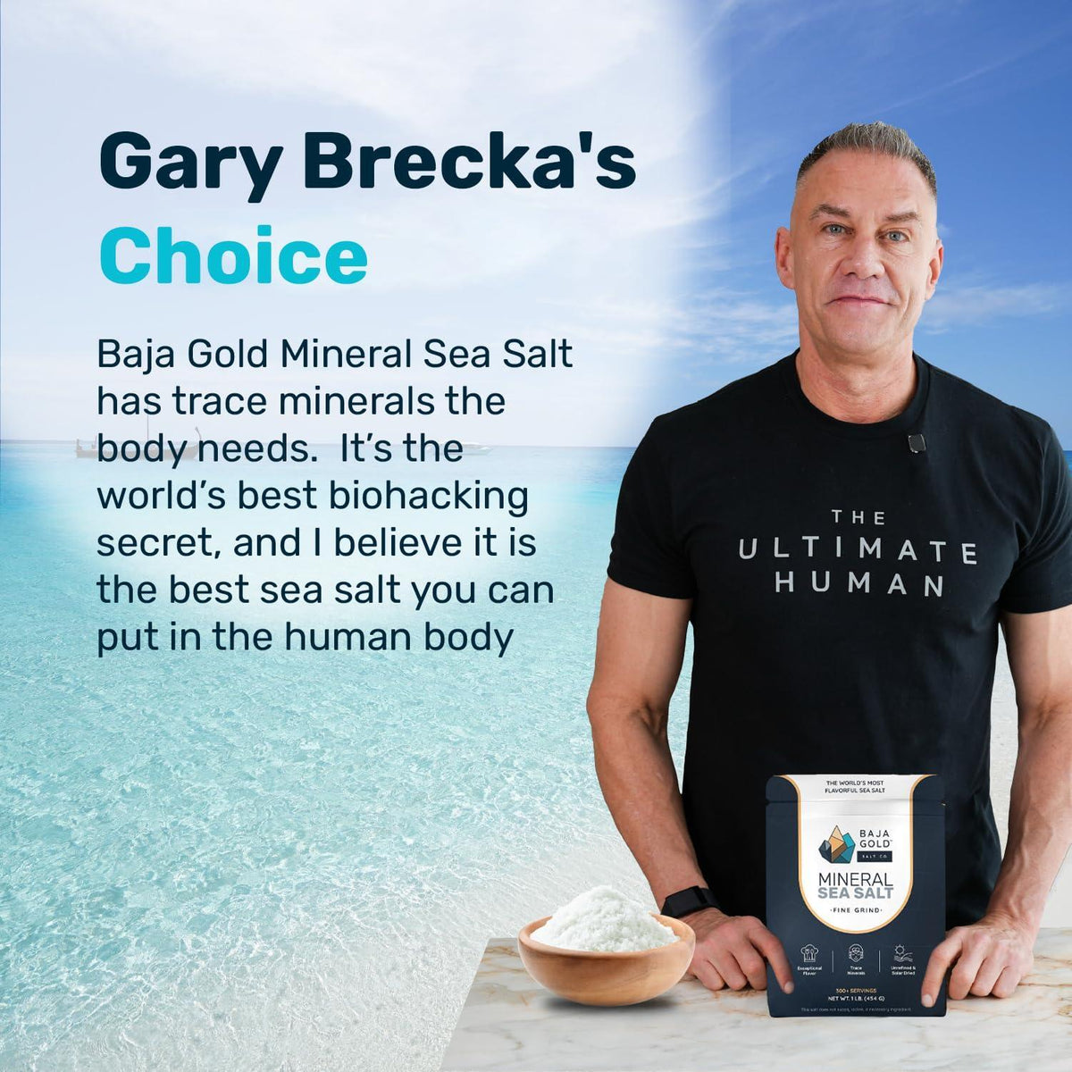 Baja Gold Mineral Sea Salt - Recommended by Gary Brecka - Authentic Fine Grind Salt for Cooking & Baking | Natural Baja Salt for Culinary Uses | Great for Finishing Dishes | 1 lb. Resealable Bag, 300+ Servings