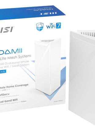 MSI Roamii BE Lite Mesh System - 1 Pack (WiFi 7, BE 5000, Up to 5,800 sq.ft. of Coverage, Supporting 120+ Devices, 2.5Gbps Ethernet Port, MU-MIMO MLO)