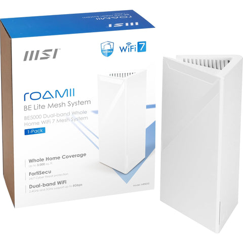 MSI Roamii BE Lite Mesh System - 1 Pack (WiFi 7, BE 5000, Up to 5,800 sq.ft. of Coverage, Supporting 120+ Devices, 2.5Gbps Ethernet Port, MU-MIMO MLO)