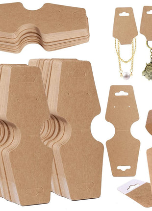 200 PCS Necklace Display Cards - Self Adhesive Kraft Paper Cards for Necklaces, Keychains, Bracelets & Jewelry