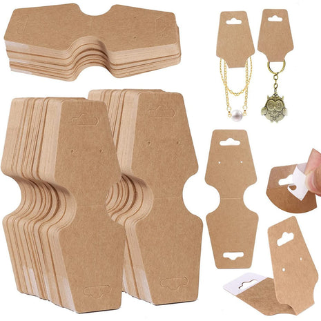 200 PCS Necklace Display Cards - Self Adhesive Kraft Paper Cards for Necklaces, Keychains, Bracelets & Jewelry