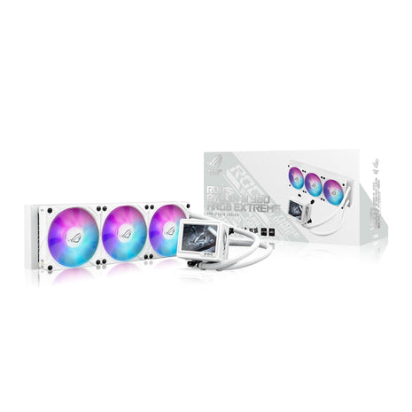 ASUS ROG RYUJIN III 360 ARGB EXTREME White Edition all-in-one AIO CPU liquid cooler, AMD Ryzen 9000 & Intel CoreTM Ultra Ready, Asetek Gen8 V2 pump;high airflow static pressure magnetic fans; 3.5 inch LCD