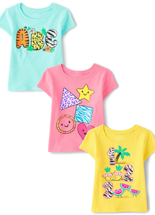 The Children's Place Baby-Girls and Toddler School,Learning Short Sleeve Graphic T-Shirts,3 Pack