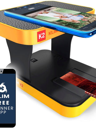 KLIM K2 Mobile Film Scanner 35mm - Free APP - Positive & Negative Converter, Slide & Photo Digitizer, 35mm Color Developing Kit Essential - Top Choice for Preserving Old Photos - Orange & Grey