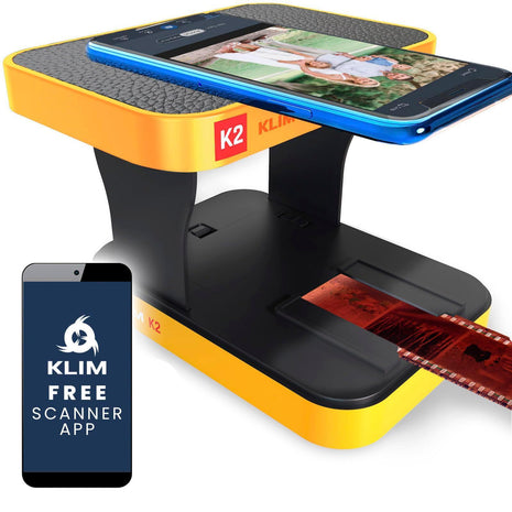 KLIM K2 Mobile Film Scanner 35mm - Free APP - Positive & Negative Converter, Slide & Photo Digitizer, 35mm Color Developing Kit Essential - Top Choice for Preserving Old Photos - Orange & Grey