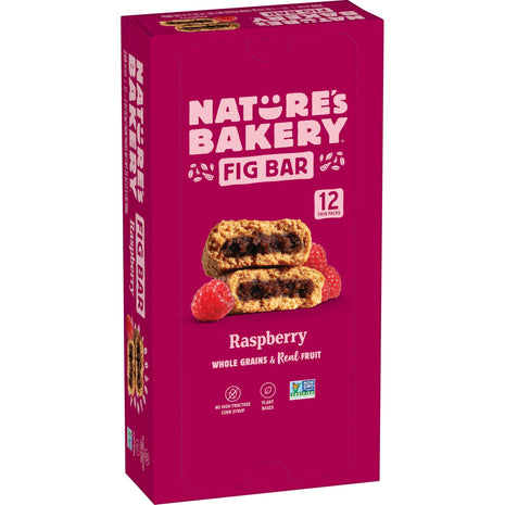 Nature's Bakery Whole Wheat Fig Bars, Raspberry, Real Fruit, Vegan, Non-GMO, Snack bar, 1 box with 12 twin packs (12 twin packs)