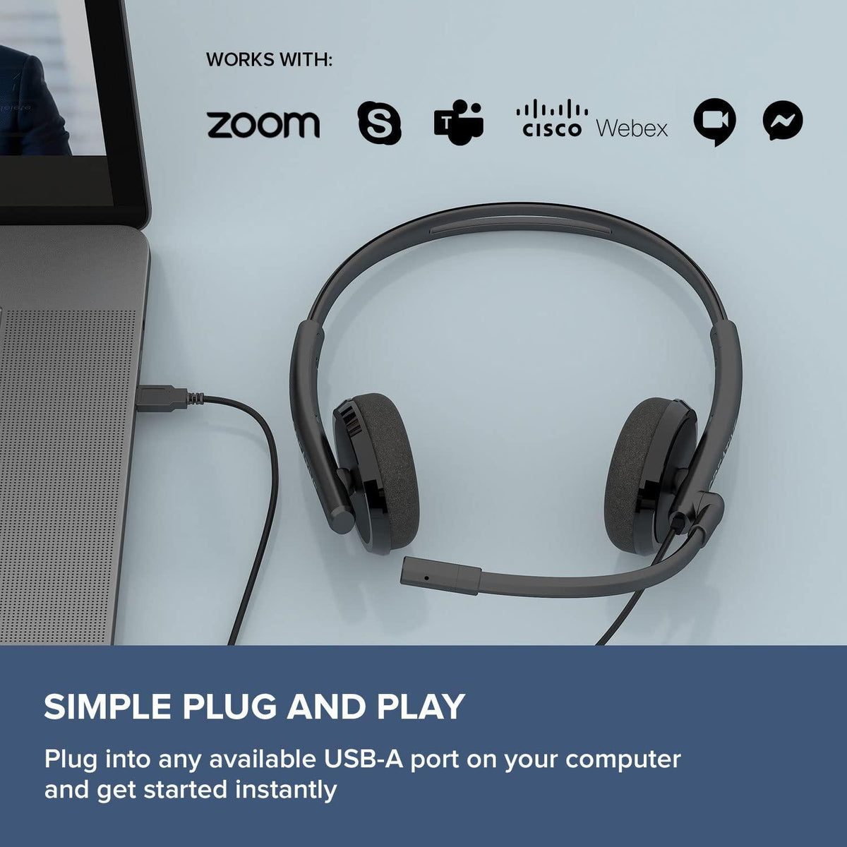 Creative HS-220 USB On-Ear Headset with Noise-Cancelling Condenser Boom Mic, Inline Mic Mute/Volume Control, Plug-and-Play for Video Calls