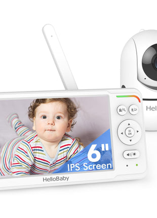 HelloBaby Baby Monitor 6" World First IPS Screen 30H Battery, Secure No WiFi, Pan Tilt Video Camera with Night Vision, VOX, 2-Way Talk, 1000ft, Portable Video Audio Monitor Ideal for Mom, Elderly, Pet