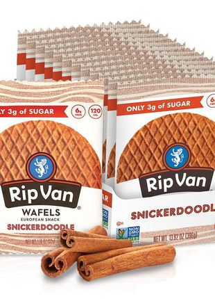 Rip Van Wafels Snickerdoodle Stroopwafels, Healthy Snacks, Non-GMO, Keto Friendly, Office Snacks, Low Sugar (3g), Low Calorie, 12 Pack