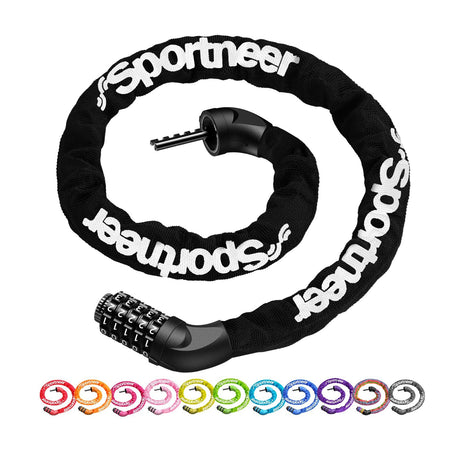 Sportneer Bike Lock: 5 Digit Combination High Security Anti Theft Bike Chain Lock - 3.2/3.6/4ft Heavy Duty Keyless Bicycle Lock for Bike, Motorcycle, Scooter, Door & Gate - 4/6mm Thick, Easy to Use
