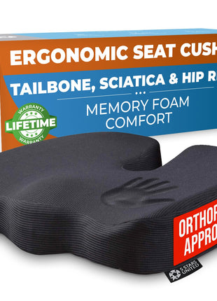 Seat Cushion for Office Chairs - Fits 18 inchx14 inch Seats, Tailbone, Coccyx Pain Relief - Butt, Pressure & Sciatica Relief - Gaming, Wheelchair, Car & Desk Pillow, Black