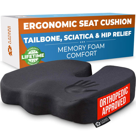 Seat Cushion for Office Chairs - Fits 18 inchx14 inch Seats, Tailbone, Coccyx Pain Relief - Butt, Pressure & Sciatica Relief - Gaming, Wheelchair, Car & Desk Pillow, Black
