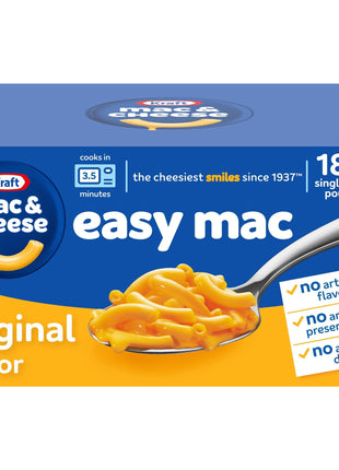 Kraft Easy Mac and Cheese, 18 Packets, for Easy Dinner or Dinner Sides, Original Flavor, No Artificial Flavors, Preservatives or Dyes, 38.7 oz