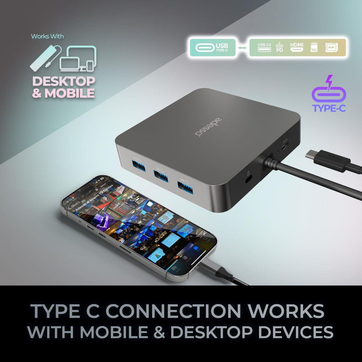 Adesso 11 in 1 USB C Multiport Docking Station Dual Display HDMI USB 3.2 PD 100W RJ45 3.5mm Jack Peripheral Lock Compatible with Windows Mac Made in Taiwan TAA Compliant AUH-4051-TAA