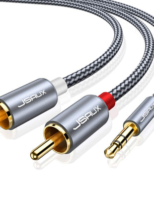 JSAUX RCA to 3.5mm Cable 6.6ft, Aux to RCA Headphone Male to Male Jack Adapter Nylon Braided 1/8 Audio Y Cord for Smartphones, MP3, Tablets, Speakers, HDTV -Grey