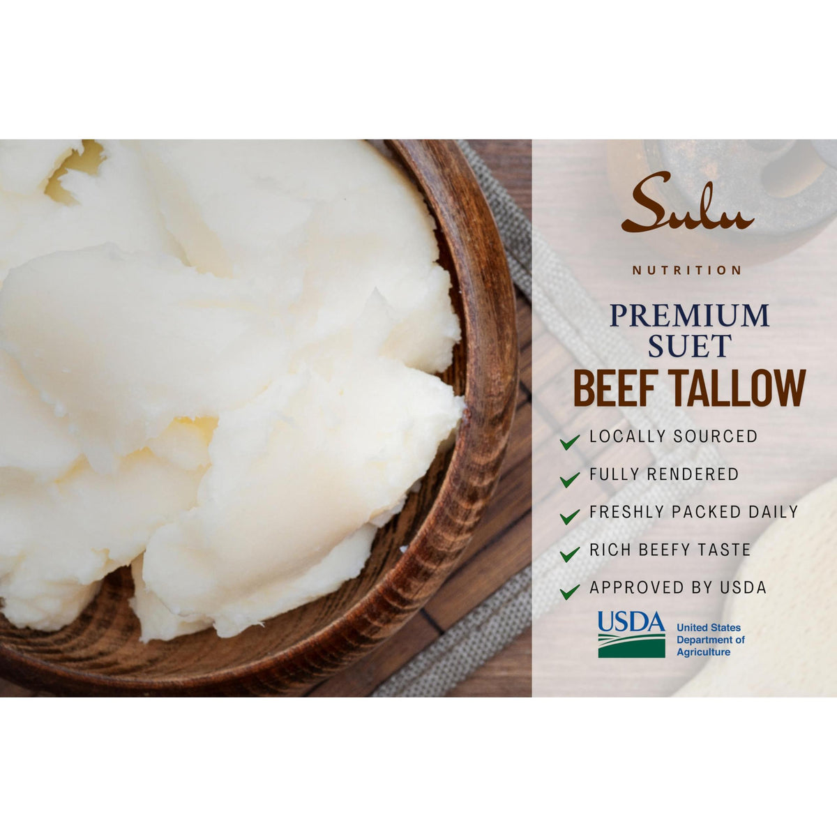 100% Pure Rendered NON GMO Beef Tallow-Food Grade- 7LBS