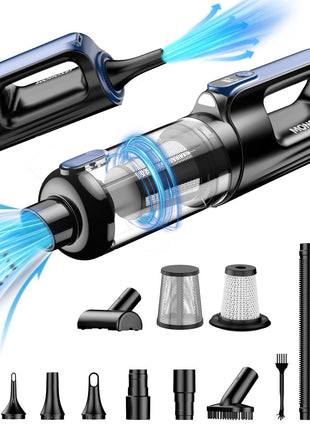 MONOZEL Car Vacuum Portable Cordless, 18000Pa 2 in 1 Vacuum Cleaner&Air Duster, 130W Brushless Motor Handheld Vacuum Cordless with 7800mAh Battery, LED Light, Multi-Nozzles for Car, Home, Office, Pet