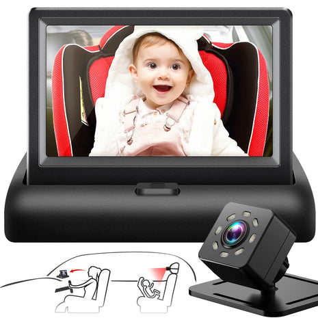 Baby Car Mirror with 4.3'' HD Night Vision Function Display, Safety Car Seat Camera with Wide Crystal Clear View, Easily Observe The Baby's Move(Not USB)