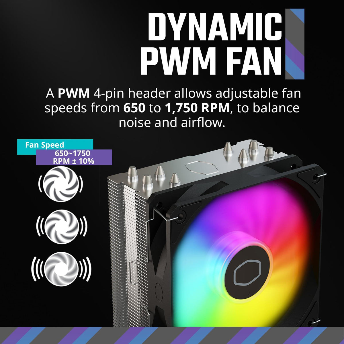 Cooler Master Hyper 212 Spectrum V3 ARGB CPU Air Cooler, 120mm PWM Fan, 4 Copper Heat Pipes, 152mm Tall, AMD Ryzen AM5/AM4, Intel LGA 1851/1700/1200 Brackets