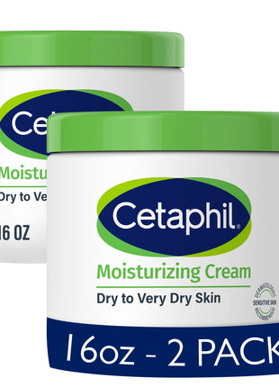 Cetaphil Face & Body Moisturizer, Hydrating Moisturizing Cream for Dry to Very Dry, Sensitive Skin, NEW 16 oz 2 Pack, Fragrance Free, Non-Comedogenic, Non-Greasy