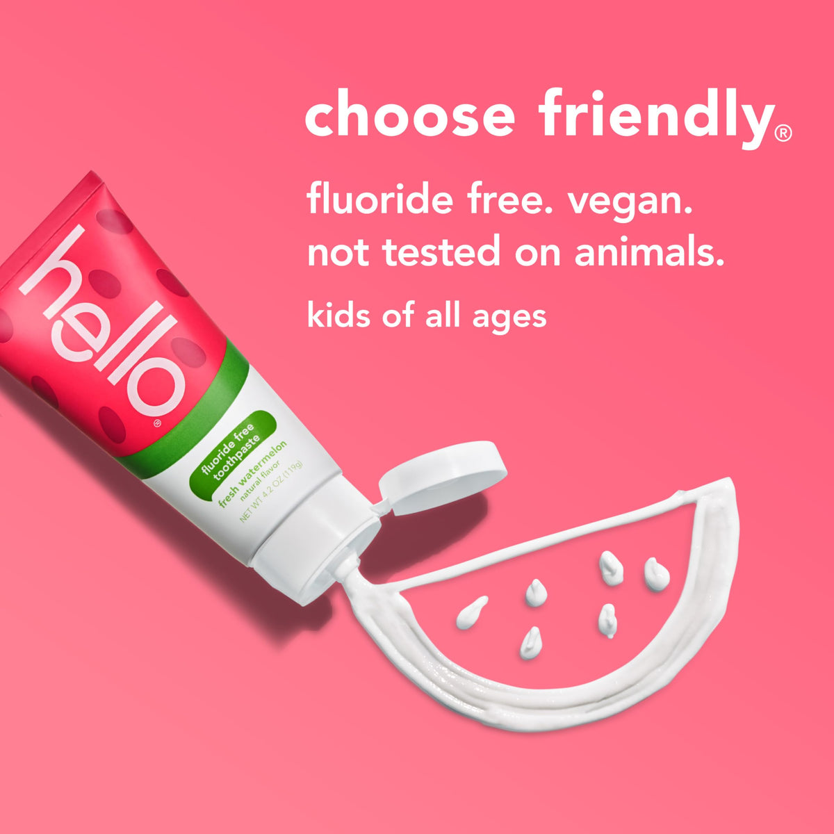 hello Fresh Watermelon Fluoride Free Kids Toothpaste, 4.2 Oz Tube