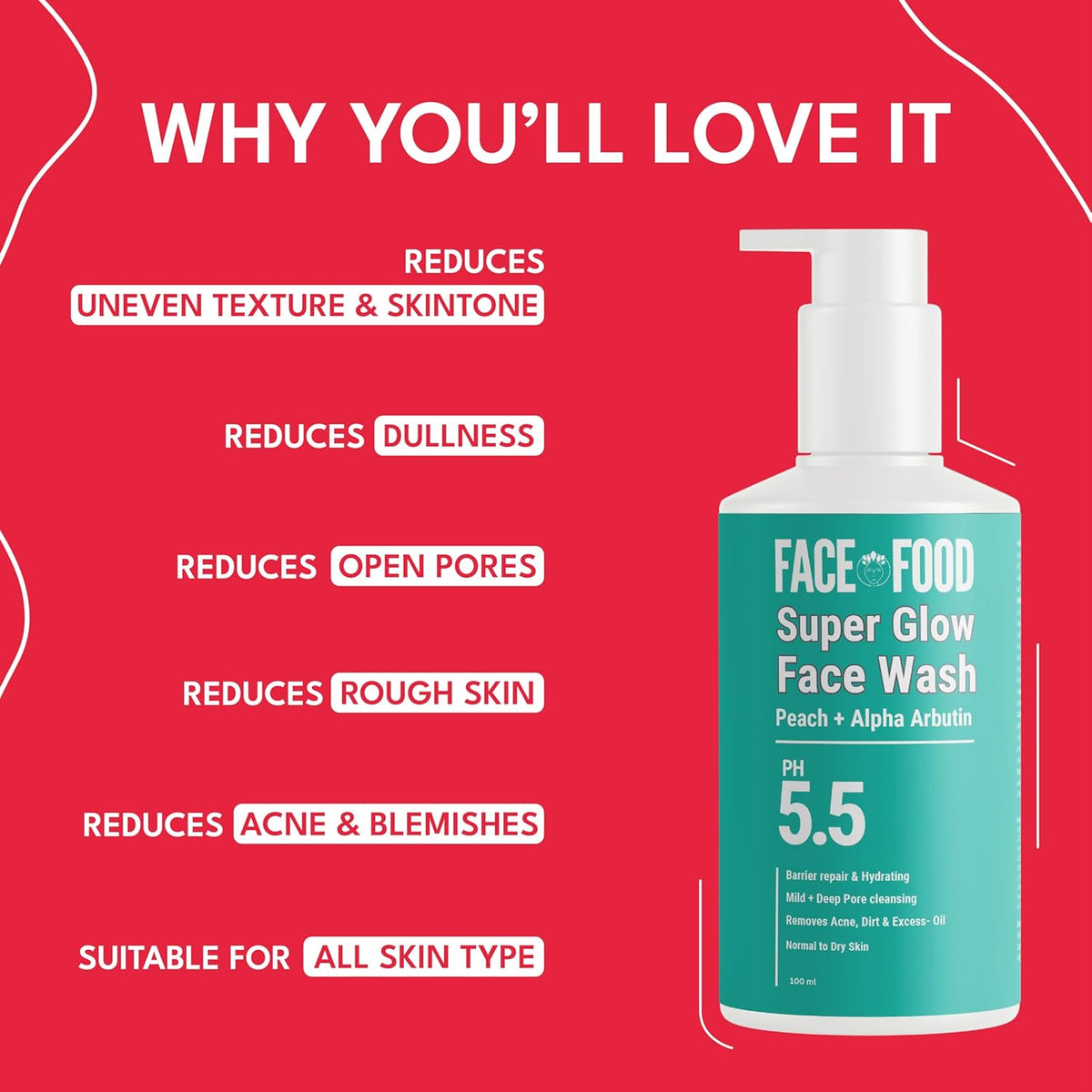 Face Food Organics Super-Glow Facewash+Mask | For Men & Women | Oily, Dry, Acne-Prone, Combination Skin | Dark Spot Reduction | Cleanses, Brightens, And Revitalizes | 100Ml