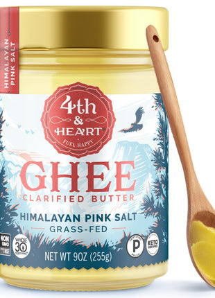 4th & Heart Himalayan Pink Salt Grass-Fed Ghee, Clarified Butter, 1:1 Butter Substitute, Pasture-Raised, Lactose & Casein Free, 9 oz
