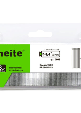meite 18 Gauge Brad Nails, 1-1/4 Inch 18GA Brad Nails Galvanized Small Finishing Nail Gun Nails for Pneumatic, Electric Brad Nailer Gun (1,000 Counts)