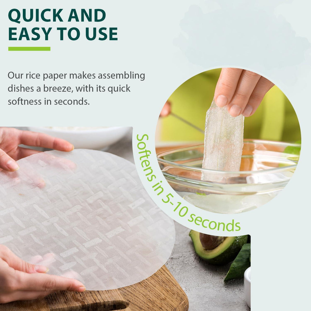 Soeos Rice Paper, White Rice Paper Wrappers, 1 Pack, 34 Sheets-Fresh Spring Roll Wrappers & Dumplings, Non-GMO, Gluten-Free, Low Carb, Vietnamese Rice Wraps (Round, 22cm)