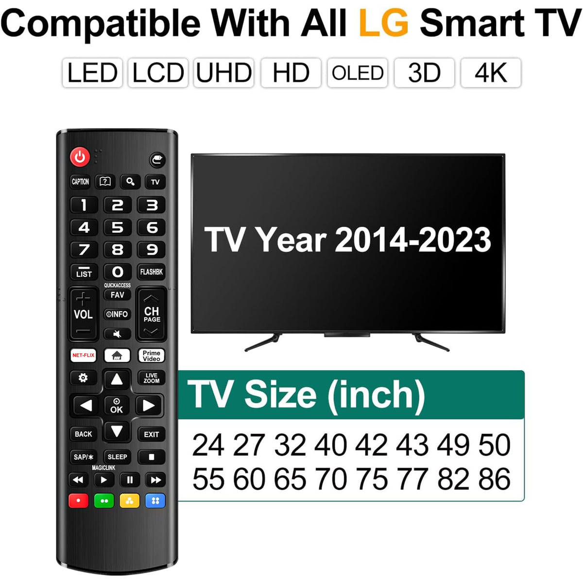 (Pack of 2) Universal Remote for LG Smart TV, Compatible with All LG TV Remote Control LCD LED OLED UHD HDTV 3D 4K Smart TV Models, Replacement Remote with Netflix Amazon Shortcuts Key