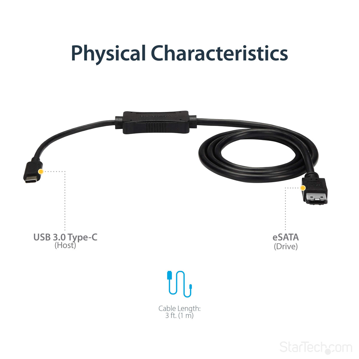 StarTech.com USB C to eSATA Cable - 3 ft / 1m - 5Gbp - for HDD/SSD/ODD - External Hard Drive Adapter - USB 3.0 to eSATA Converter (USB3C2ESAT3)