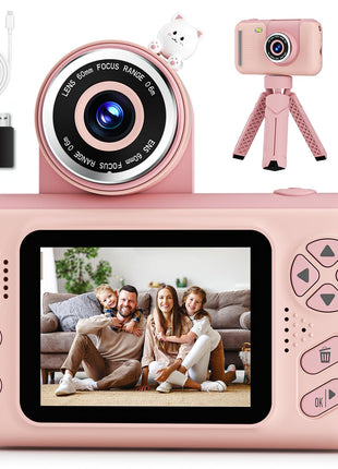 Makolle Kids Camera Toys for Girls 3-12 Year Old, Pink | Children Travel Camera HD Digital Video Camcorder, With Tripod, SD Card Included, Toddler Festival Birthday Gifts
