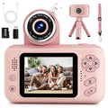 Upgrade Kids Selfie Camera,Chritmas Birthday Gift for 3-9 Years Old Girls,Portable Toy for 3 4 5 6 7 8 9 Year Children,Toddler 1080HD Digital Video Camcorder Camera with 32G SD Card Pink