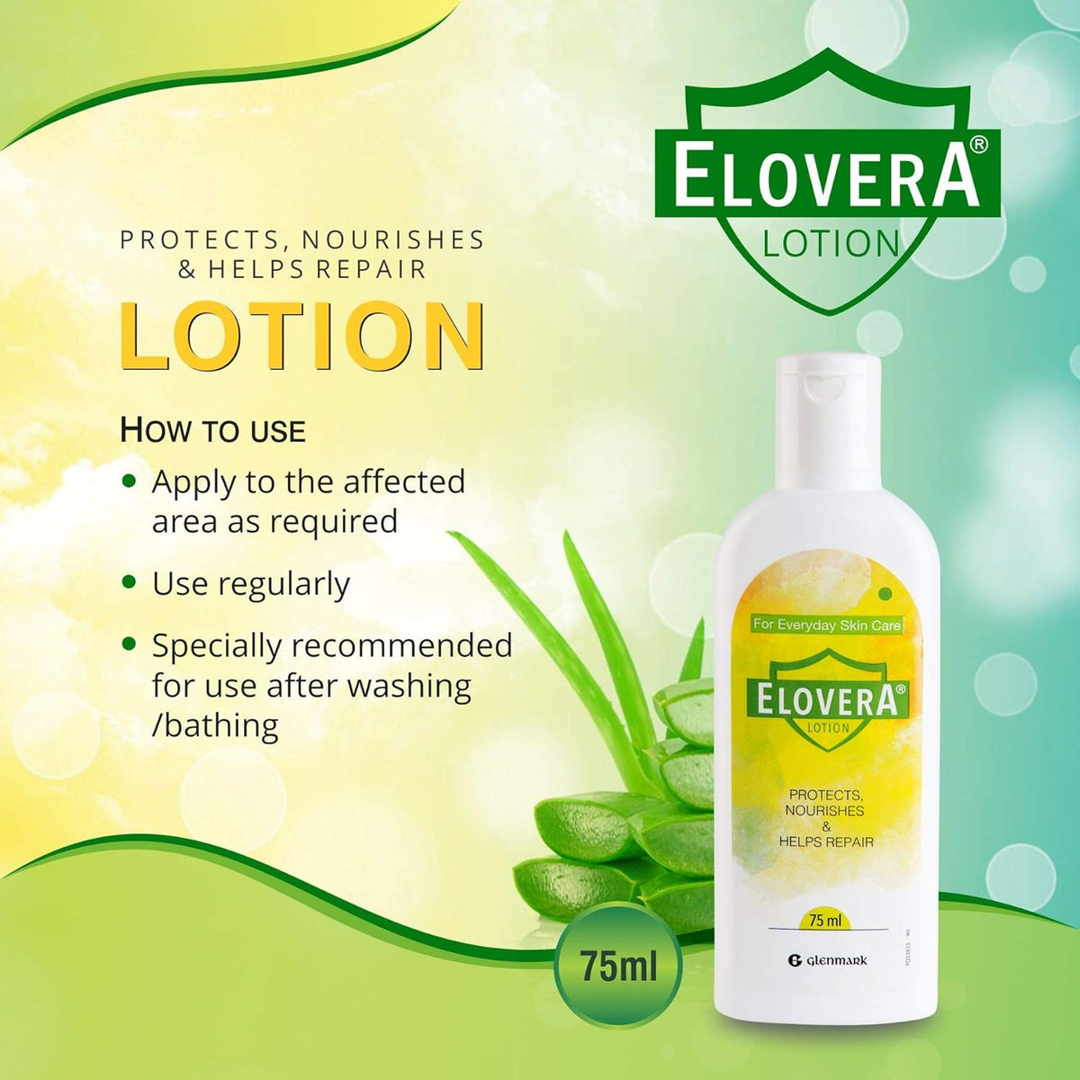 Elovera Lotion with Aloe Vera & Vitamin E I Intense Moisturising Formula I Hydrates and Makes Skin Soft and Healthy I Lightens Skin Blemishes I Non-Greasy I 75 ml