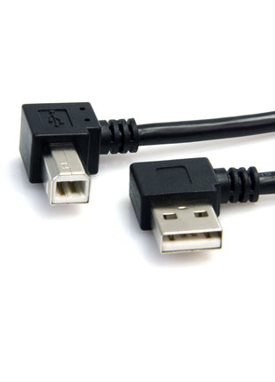StarTech.com 91cm (3 ft.) / 91cm A Right Angle to B Right Angle USB Cable - 0.91m Right Angle USB 2.0 - 1x USB A 1x USB B - Black (USB2HAB2RA3)